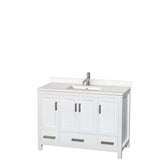 Wyndham Collection - Sheffield 48 Inch Single Bathroom Vanity in White, White Quartz Countertop, Undermount Square Sink, No Mirror - White