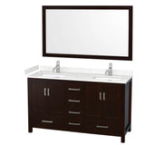 Wyndham Collection - Sheffield 60 Inch Double Bathroom Vanity in Espresso, Carrara Cultured Marble Countertop, Undermount Square Sinks, 58 Inch Mirror