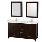 Wyndham Collection - Sheffield 60 Inch Double Bathroom Vanity in Espresso, Carrara Cultured Marble Countertop, Undermount Square Sinks, Medicine Cabinets