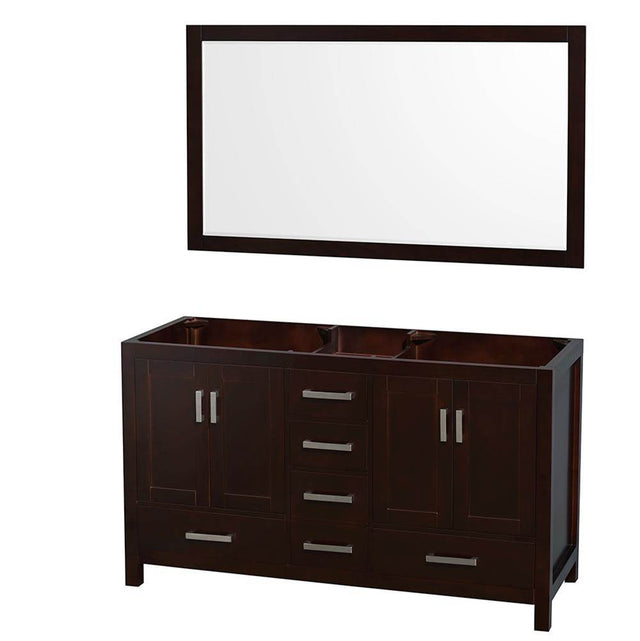 Wyndham Collection - Sheffield 60 Inch Double Bathroom Vanity in Espresso, No Countertop, No Sinks, and 58 Inch Mirror - Espresso