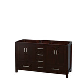 Sheffield 60 Inch Double Bathroom Vanity in Espresso, White Carrara Marble Countertop, Undermount Square Sinks, and 24 Inch Mirrors