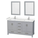 Wyndham Collection - Sheffield 60 Inch Double Bathroom Vanity in Gray, Carrara Cultured Marble Countertop, Undermount Square Sinks, 24 Inch Mirrors