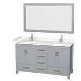 Wyndham Collection - Sheffield 60 Inch Double Bathroom Vanity in Gray, Carrara Cultured Marble Countertop, Undermount Square Sinks, 58 Inch Mirror