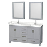 Wyndham Collection - Sheffield 60 Inch Double Bathroom Vanity in Gray, Carrara Cultured Marble Countertop, Undermount Square Sinks, Medicine Cabinets