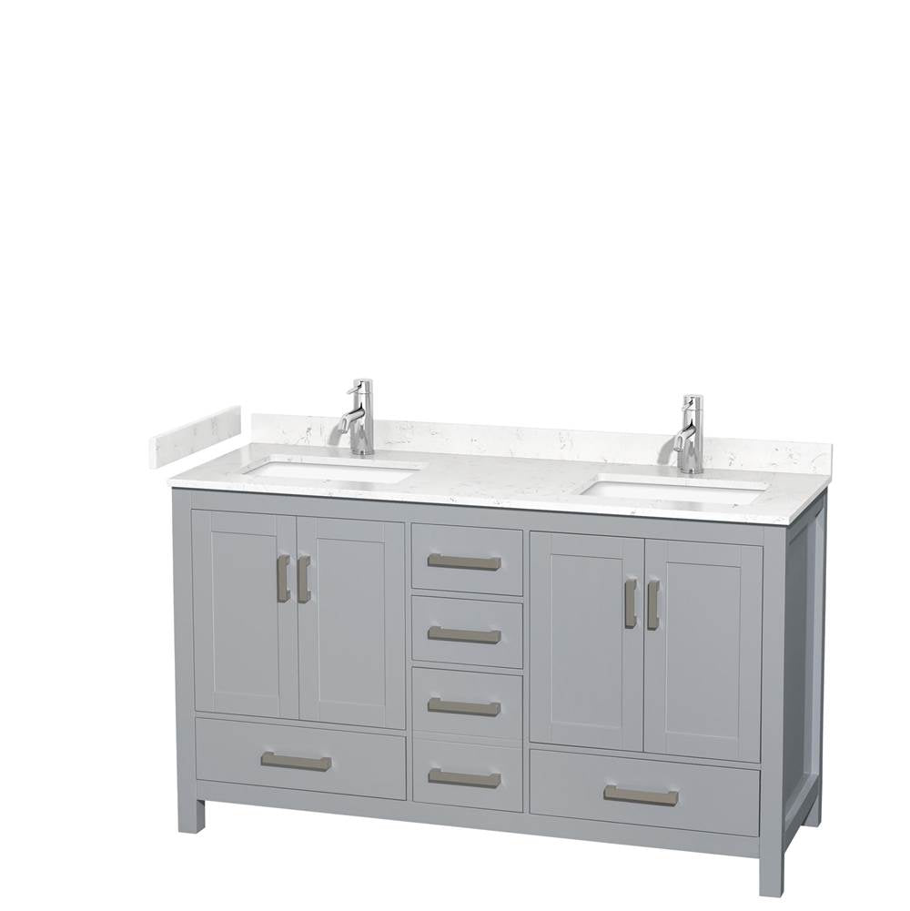 Wyndham Collection - Sheffield 60 Inch Double Bathroom Vanity in Gray, Carrara Cultured Marble Countertop, Undermount Square Sinks, No Mirror