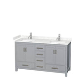 Wyndham Collection - Sheffield 60 Inch Double Bathroom Vanity in Gray, Carrara Cultured Marble Countertop, Undermount Square Sinks, No Mirror