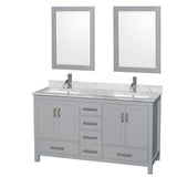 Wyndham Collection - Sheffield 60 Inch Double Bathroom Vanity in Gray, White Carrara Marble Countertop, Undermount Square Sinks, and 24 Inch Mirrors - Gray