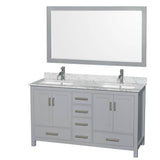 Wyndham Collection - Sheffield 60 Inch Double Bathroom Vanity in Gray, White Carrara Marble Countertop, Undermount Square Sinks, and 58 Inch Mirror - Gray