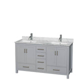 Wyndham Collection - Sheffield 60 Inch Double Bathroom Vanity in Gray, White Carrara Marble Countertop, Undermount Square Sinks, and No Mirror - Gray
