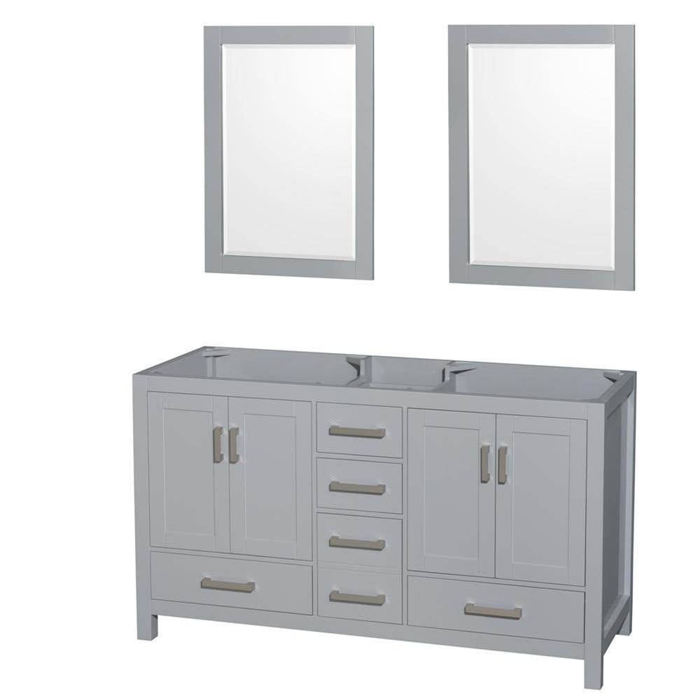 Wyndham Collection - Sheffield 60 Inch Double Bathroom Vanity in Gray, No Countertop, No Sinks, and 24 Inch Mirrors - Gray
