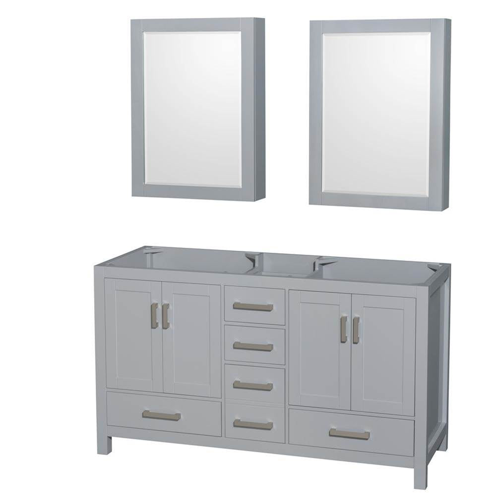 Wyndham Collection - Sheffield 60 Inch Double Bathroom Vanity in Gray, No Countertop, No Sinks, and Medicine Cabinets - Gray