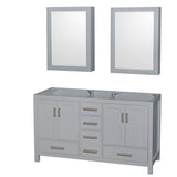 Wyndham Collection - Sheffield 60 Inch Double Bathroom Vanity in Gray, No Countertop, No Sinks, and Medicine Cabinets - Gray