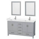 Wyndham Collection - Sheffield 60 Inch Double Bathroom Vanity in Gray, White Cultured Marble Countertop, Undermount Square Sinks, 24 Inch Mirrors