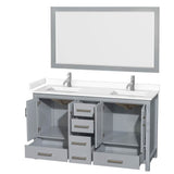 Sheffield 60 Inch Double Bathroom Vanity in Gray, White Cultured Marble Countertop, Undermount Square Sinks, 58 Inch Mirror