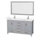 Wyndham Collection - Sheffield 60 Inch Double Bathroom Vanity in Gray, White Cultured Marble Countertop, Undermount Square Sinks, 58 Inch Mirror