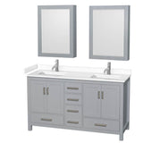 Wyndham Collection - Sheffield 60 Inch Double Bathroom Vanity in Gray, White Cultured Marble Countertop, Undermount Square Sinks, Medicine Cabinets