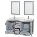 Sheffield 60 Inch Double Bathroom Vanity in Gray, White Quartz Countertop, Undermount Square Sinks, 24 Inch Mirrors