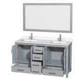 Sheffield 60 Inch Double Bathroom Vanity in Gray, White Quartz Countertop, Undermount Square Sinks, 58 Inch Mirror