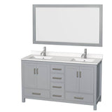 Wyndham Collection - Sheffield 60 Inch Double Bathroom Vanity in Gray, White Quartz Countertop, Undermount Square Sinks, 58 Inch Mirror - Gray