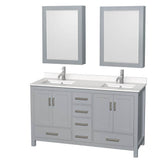Wyndham Collection - Sheffield 60 Inch Double Bathroom Vanity in Gray, White Quartz Countertop, Undermount Square Sinks, Medicine Cabinets - Gray