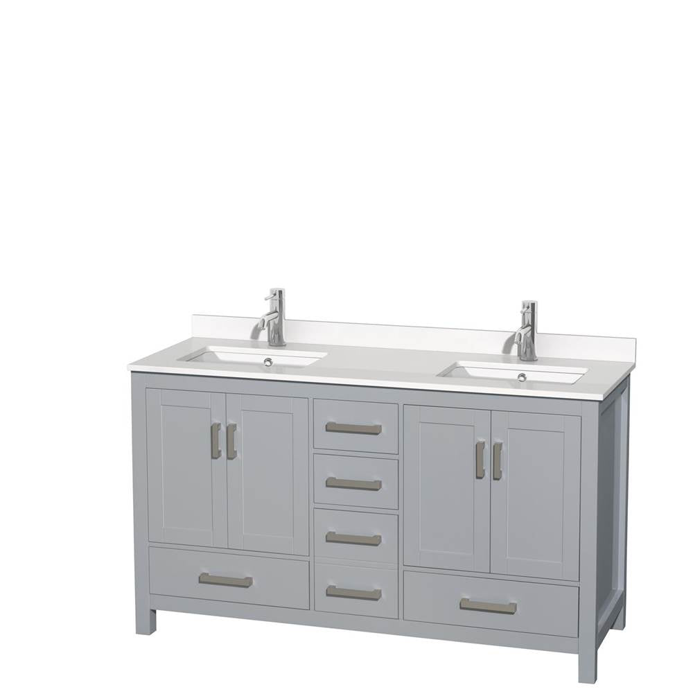 Wyndham Collection - Sheffield 60 Inch Double Bathroom Vanity in Gray, White Quartz Countertop, Undermount Square Sinks, No Mirror - Gray