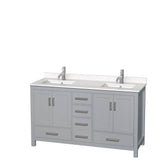 Wyndham Collection - Sheffield 60 Inch Double Bathroom Vanity in Gray, White Quartz Countertop, Undermount Square Sinks, No Mirror - Gray