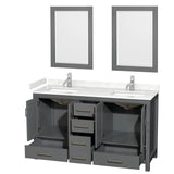 Sheffield 60 Inch Double Bathroom Vanity in Dark Gray, Carrara Cultured Marble Countertop, Undermount Square Sinks, 24 Inch Mirrors