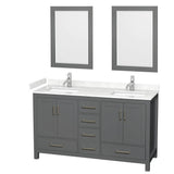 Wyndham Collection - Sheffield 60 Inch Double Bathroom Vanity in Dark Gray, Carrara Cultured Marble Countertop, Undermount Square Sinks, 24 Inch Mirrors