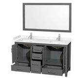 Sheffield 60 Inch Double Bathroom Vanity in Dark Gray, Carrara Cultured Marble Countertop, Undermount Square Sinks, 58 Inch Mirror