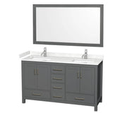 Wyndham Collection - Sheffield 60 Inch Double Bathroom Vanity in Dark Gray, Carrara Cultured Marble Countertop, Undermount Square Sinks, 58 Inch Mirror