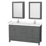 Wyndham Collection - Sheffield 60 Inch Double Bathroom Vanity in Dark Gray, Carrara Cultured Marble Countertop, Undermount Square Sinks, Medicine Cabinets