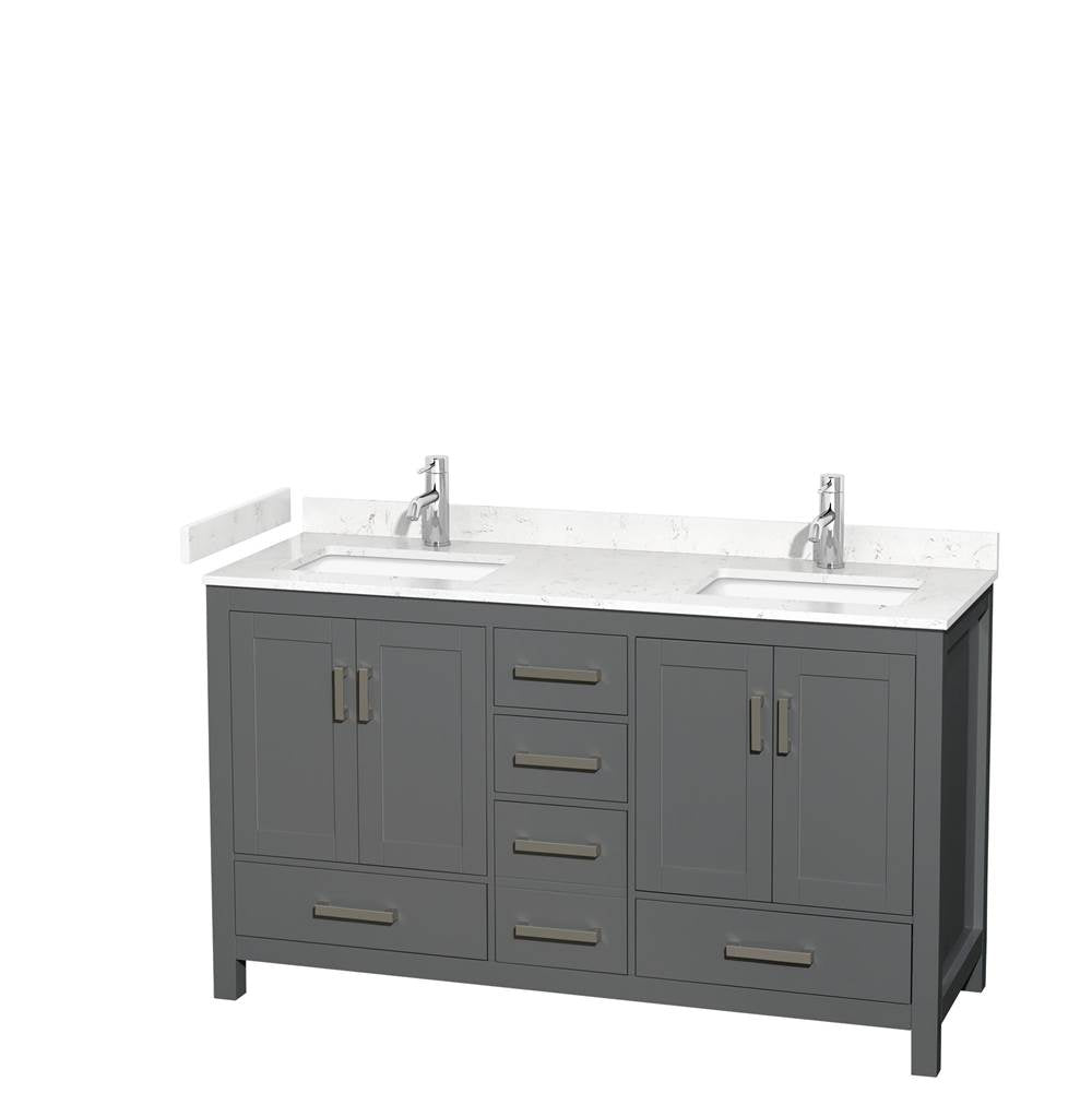 Wyndham Collection - Sheffield 60 Inch Double Bathroom Vanity in Dark Gray, Carrara Cultured Marble Countertop, Undermount Square Sinks, No Mirror