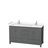 Wyndham Collection - Sheffield 60 Inch Double Bathroom Vanity in Dark Gray, Carrara Cultured Marble Countertop, Undermount Square Sinks, No Mirror