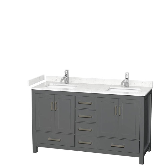 Wyndham Collection - Sheffield 60 Inch Double Bathroom Vanity in Dark Gray, Carrara Cultured Marble Countertop, Undermount Square Sinks, No Mirror