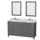 Wyndham Collection - Sheffield 60 Inch Double Bathroom Vanity in Dark Gray, White Carrara Marble Countertop, Undermount Oval Sinks, and 24 Inch Mirrors - Dark Gray