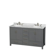 Wyndham Collection - Sheffield 60 Inch Double Bathroom Vanity in Dark Gray, White Carrara Marble Countertop, Undermount Oval Sinks, and No Mirror - Dark Gray