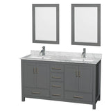 Wyndham Collection - Sheffield 60 Inch Double Bathroom Vanity in Dark Gray, White Carrara Marble Countertop, Undermount Square Sinks, and 24 Inch Mirrors - Dark Gray