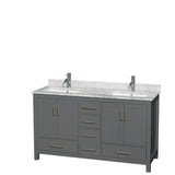 Wyndham Collection - Sheffield 60 Inch Double Bathroom Vanity in Dark Gray, White Carrara Marble Countertop, Undermount Square Sinks, and No Mirror - Dark Gray