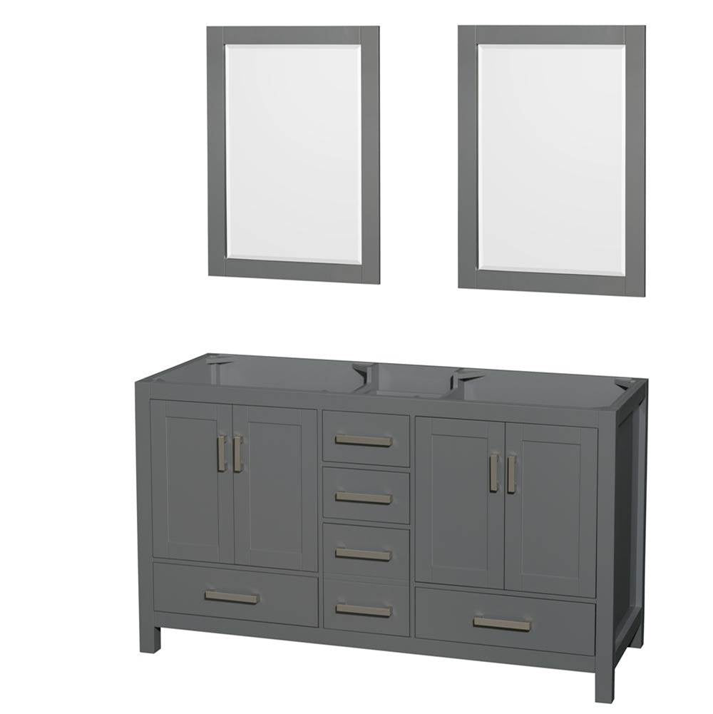 Wyndham Collection - Sheffield 60 Inch Double Bathroom Vanity in Dark Gray, No Countertop, No Sinks, and 24 Inch Mirrors - Dark Gray