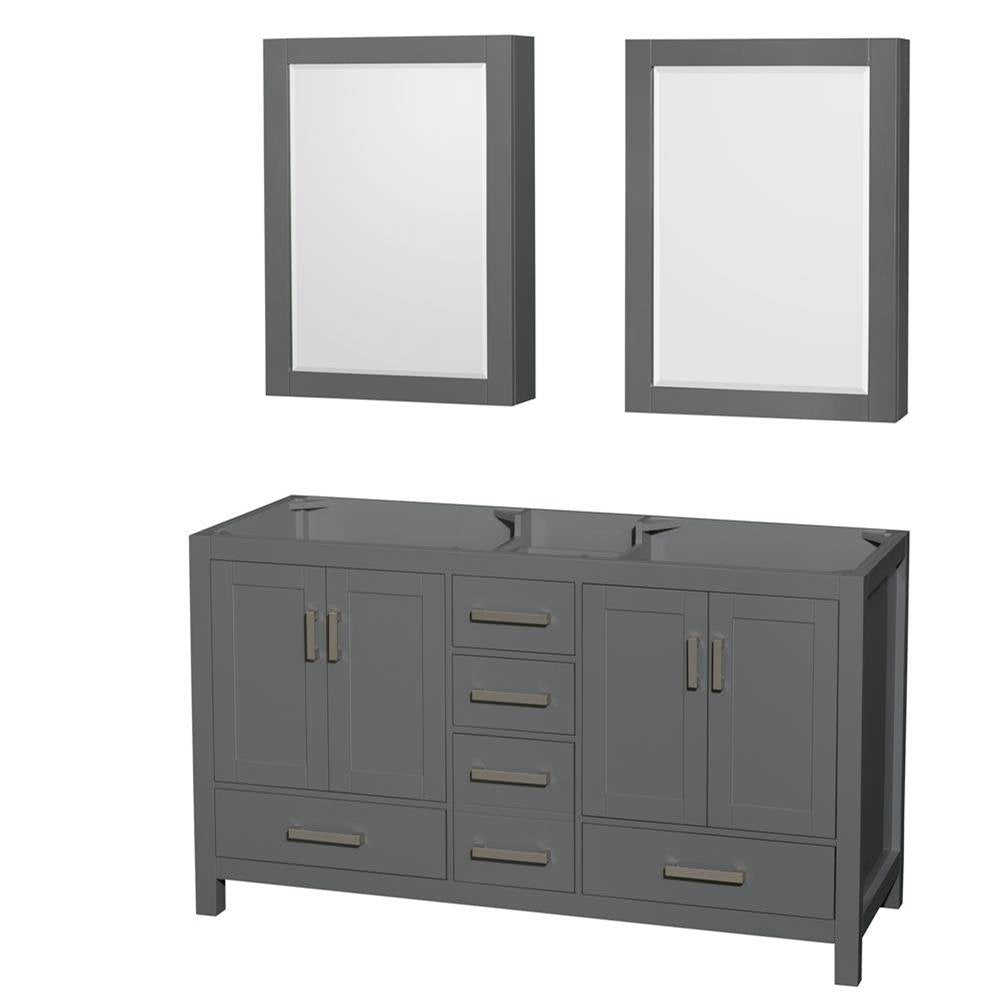 Wyndham Collection - Sheffield 60 Inch Double Bathroom Vanity in Dark Gray, No Countertop, No Sinks, and Medicine Cabinets - Dark Gray