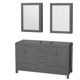 Wyndham Collection - Sheffield 60 Inch Double Bathroom Vanity in Dark Gray, No Countertop, No Sinks, and Medicine Cabinets - Dark Gray