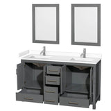 Sheffield 60 Inch Double Bathroom Vanity in Dark Gray, White Cultured Marble Countertop, Undermount Square Sinks, 24 Inch Mirrors