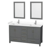 Wyndham Collection - Sheffield 60 Inch Double Bathroom Vanity in Dark Gray, White Cultured Marble Countertop, Undermount Square Sinks, 24 Inch Mirrors