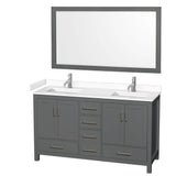 Wyndham Collection - Sheffield 60 Inch Double Bathroom Vanity in Dark Gray, White Cultured Marble Countertop, Undermount Square Sinks, 58 Inch Mirror