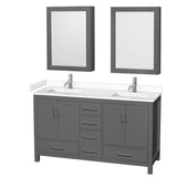 Wyndham Collection - Sheffield 60 Inch Double Bathroom Vanity in Dark Gray, White Cultured Marble Countertop, Undermount Square Sinks, Medicine Cabinets