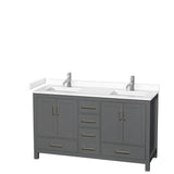 Wyndham Collection - Sheffield 60 Inch Double Bathroom Vanity in Dark Gray, White Cultured Marble Countertop, Undermount Square Sinks, No Mirror