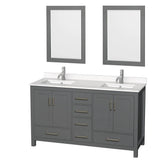 Wyndham Collection - Sheffield 60 Inch Double Bathroom Vanity in Dark Gray, White Quartz Countertop, Undermount Square Sinks, 24 Inch Mirrors - Dark Gray