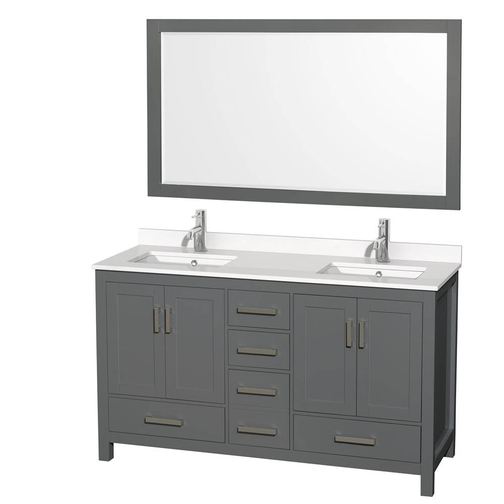 Wyndham Collection - Sheffield 60 Inch Double Bathroom Vanity in Dark Gray, White Quartz Countertop, Undermount Square Sinks, 58 Inch Mirror - Dark Gray