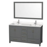 Wyndham Collection - Sheffield 60 Inch Double Bathroom Vanity in Dark Gray, White Quartz Countertop, Undermount Square Sinks, 58 Inch Mirror - Dark Gray