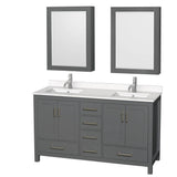 Wyndham Collection - Sheffield 60 Inch Double Bathroom Vanity in Dark Gray, White Quartz Countertop, Undermount Square Sinks, Medicine Cabinets - Dark Gray